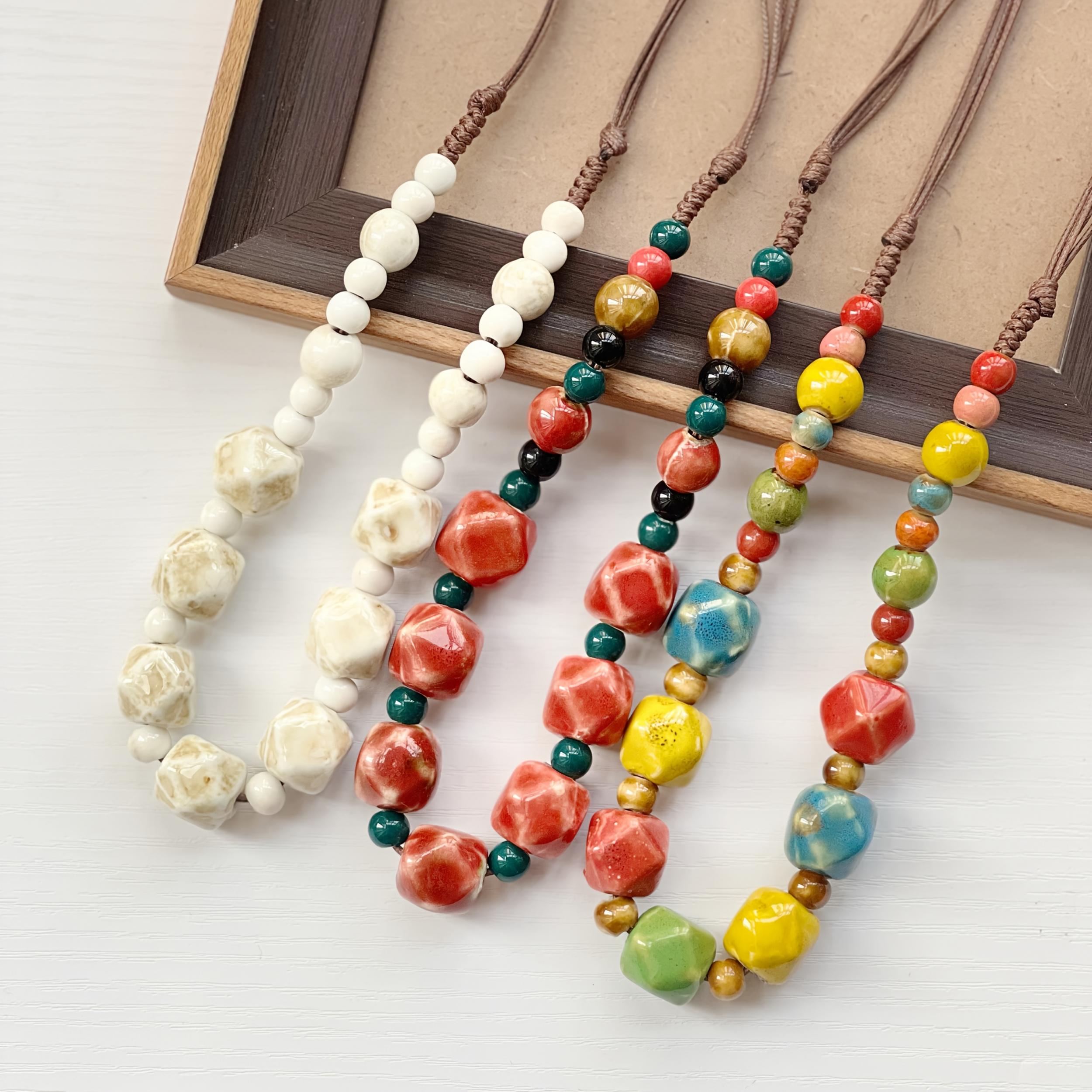 Colorful Ceramic Bead Necklace for Women, Unique Patterns & Shapes